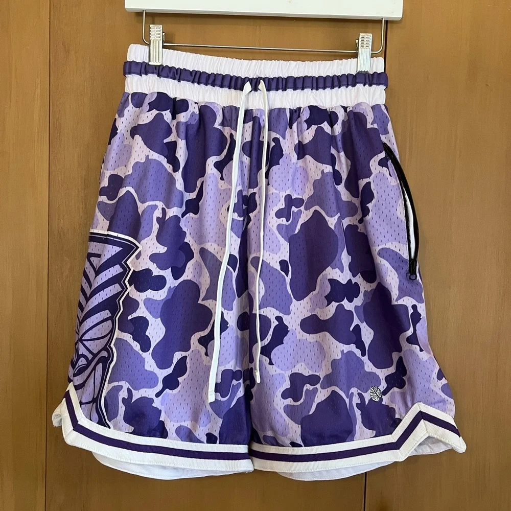 Project X ladies basketball shorts medium. Hawaiian style Camo. Purple. - Picture 1 of 8